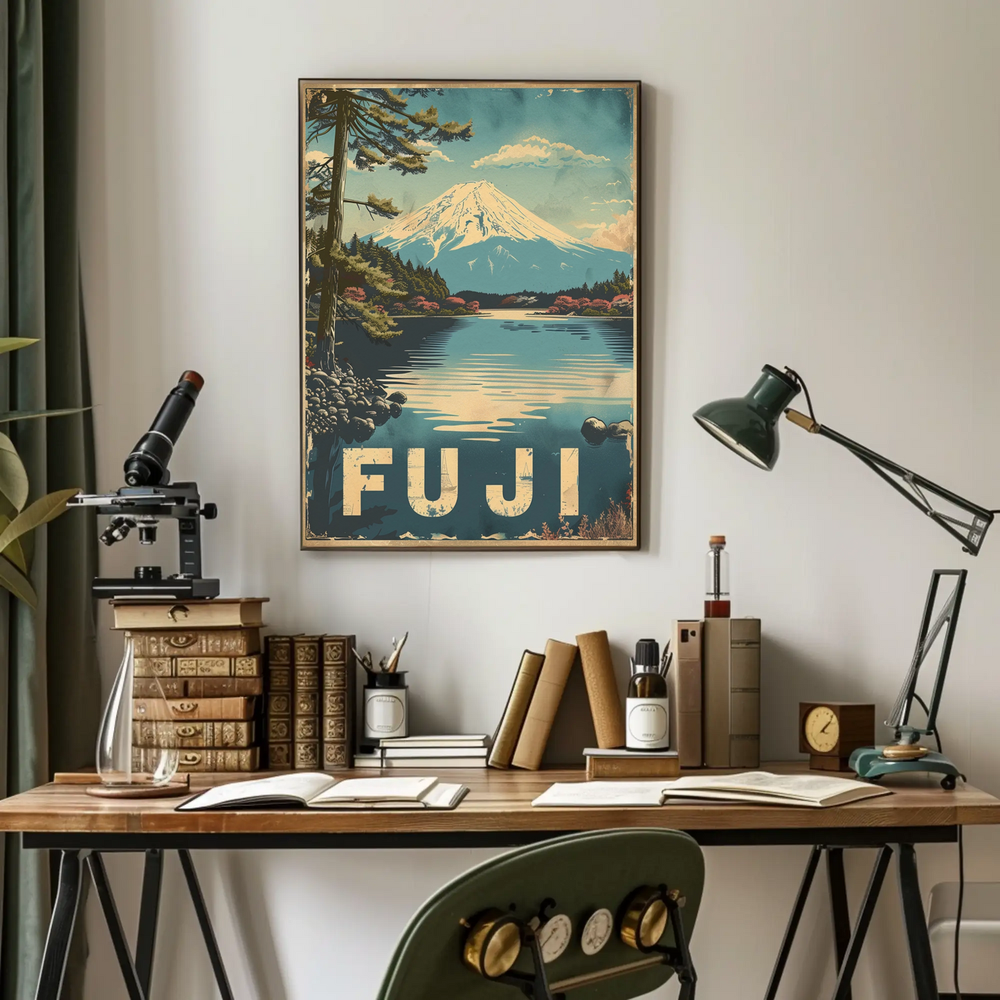 Fuji Mountain Lake Reflection Travel Poster