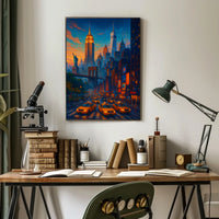 New York City Vibrant Urban Landscape Poster Retro Wall Art