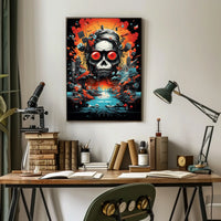 Psychedelic Skull with Industrial Chaos Abstract Artistic Poster