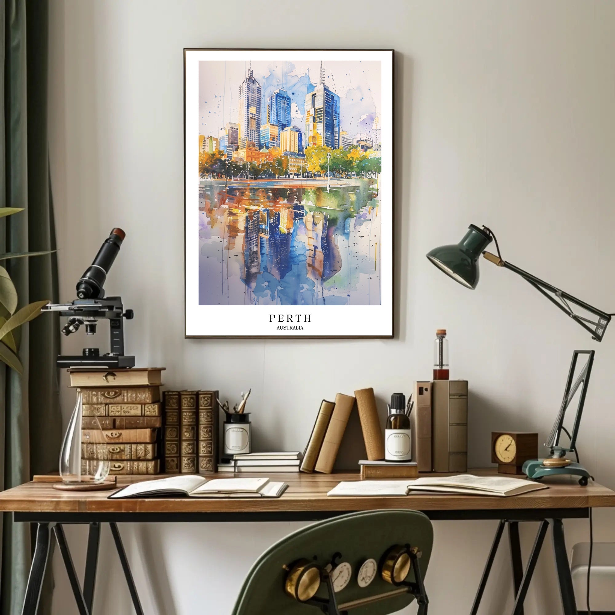 Perth Skyline Watercolor Travel Poster PosterGoat