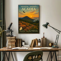 Acadia National Park Sunrise Scenic Vintage National Park Poster