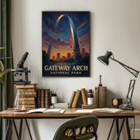 Gateway Arch Sunset Cityscape: Urban or Cityscape Poster