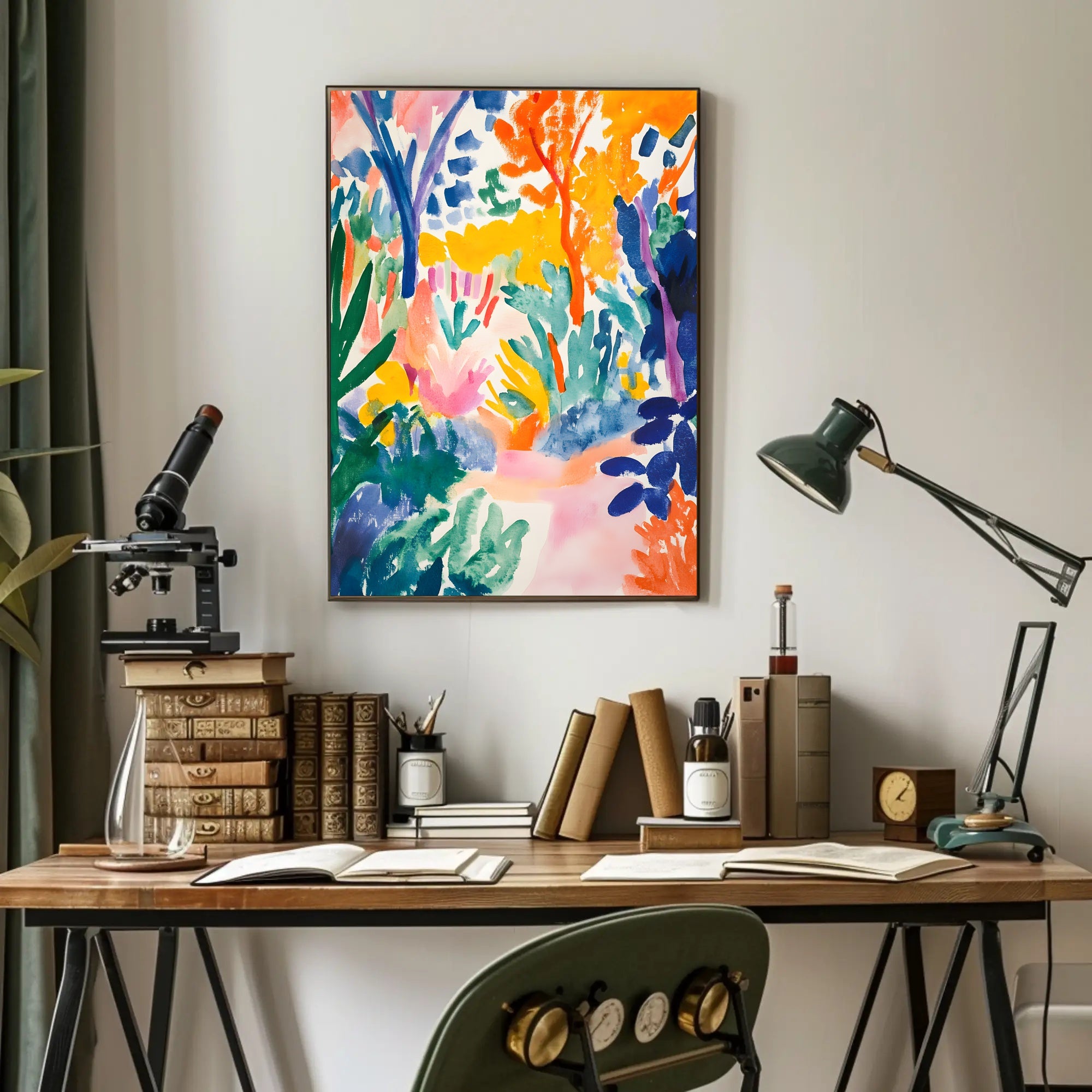 Vibrant Watercolor Forest Scene Abstract, Artistic, or Pop Culture Poster