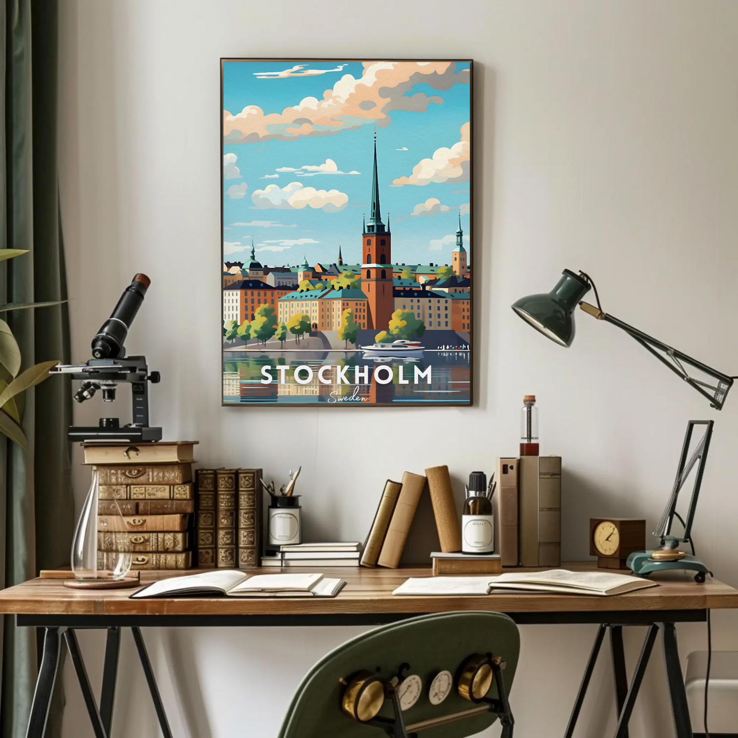 Stockholm Waterfront Skyline Travel Poster