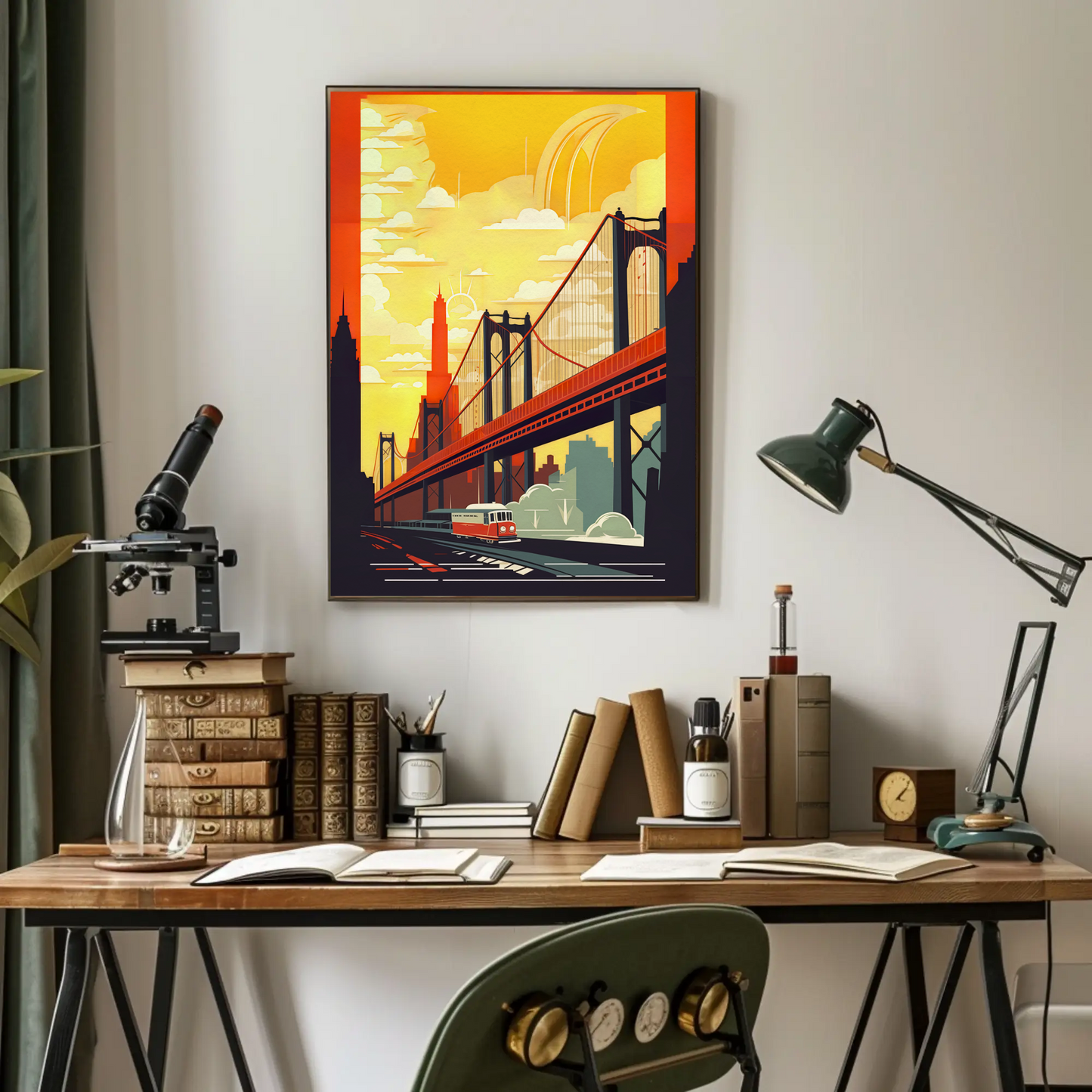 Golden Bridge City Transit Scene Travel Poster