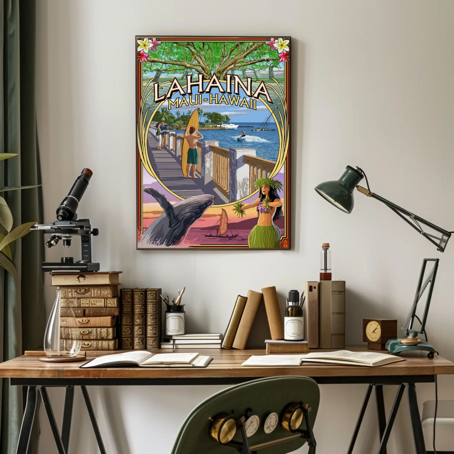 Lahaina Maui Hawaii Surfboard Whale Travel Poster