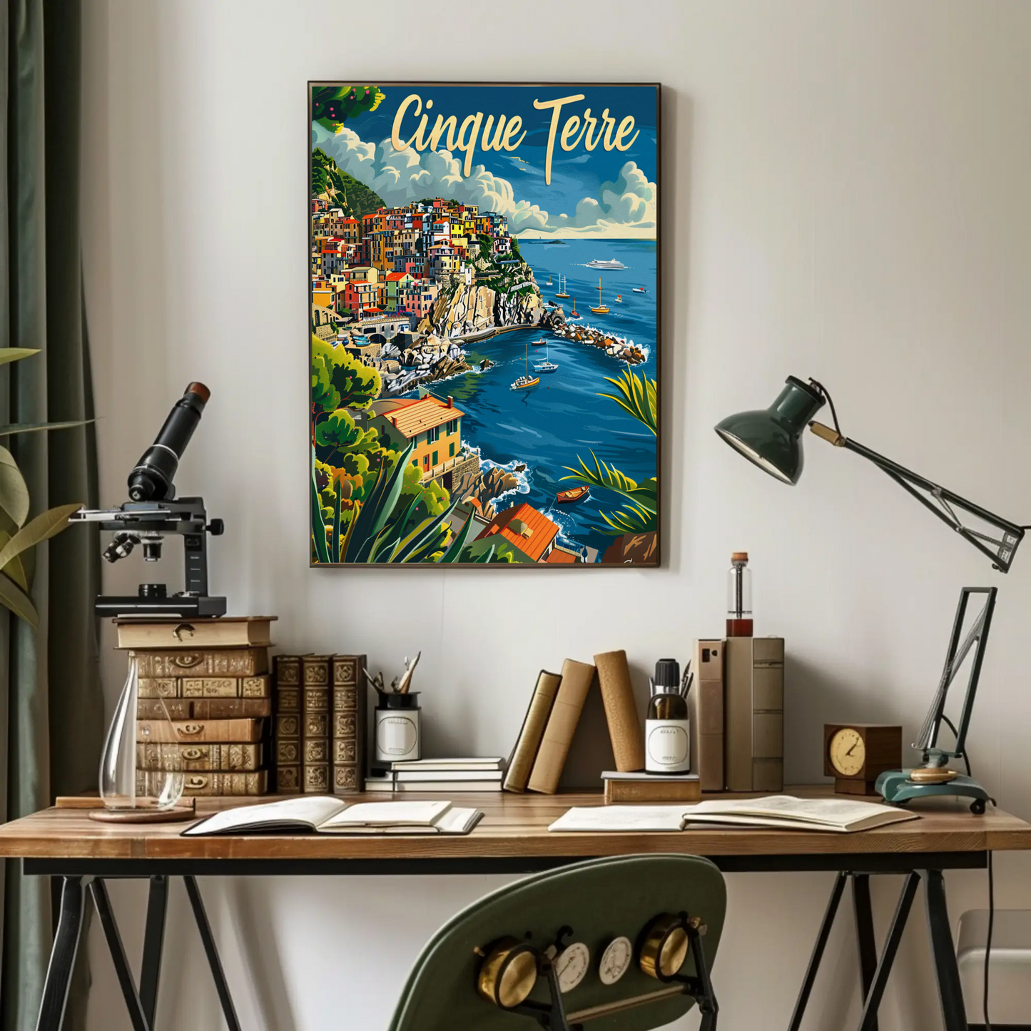 Cinque Terre Colorful Cliffside Coastline Italy Travel Poster