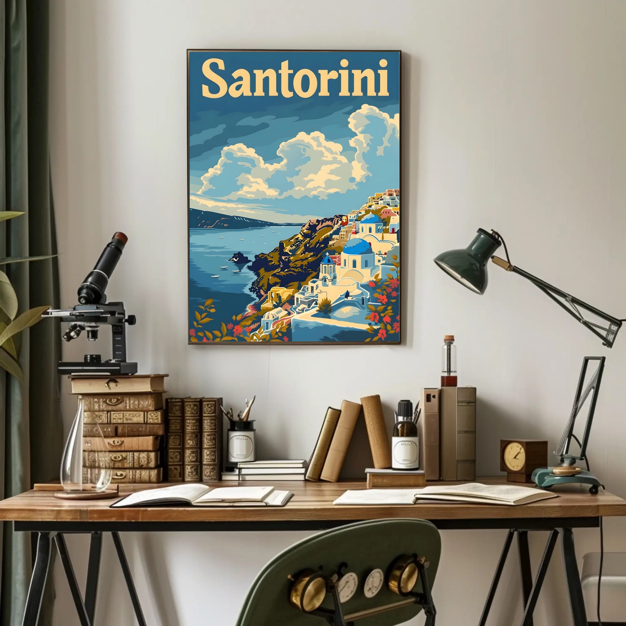 Santorini Dreamscape Coastal Scene Art Travel Poster