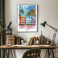 Miami Art Deco Street Scene Vibrant Travel Poster PosterGoat