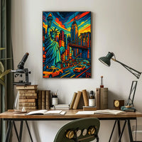 Vibrant New York Cityscape Poster Bold Colors Living Rooms
