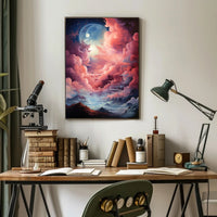 Dreamlike Dual-Moon Landscape Futuristic Sci-Fi Poster