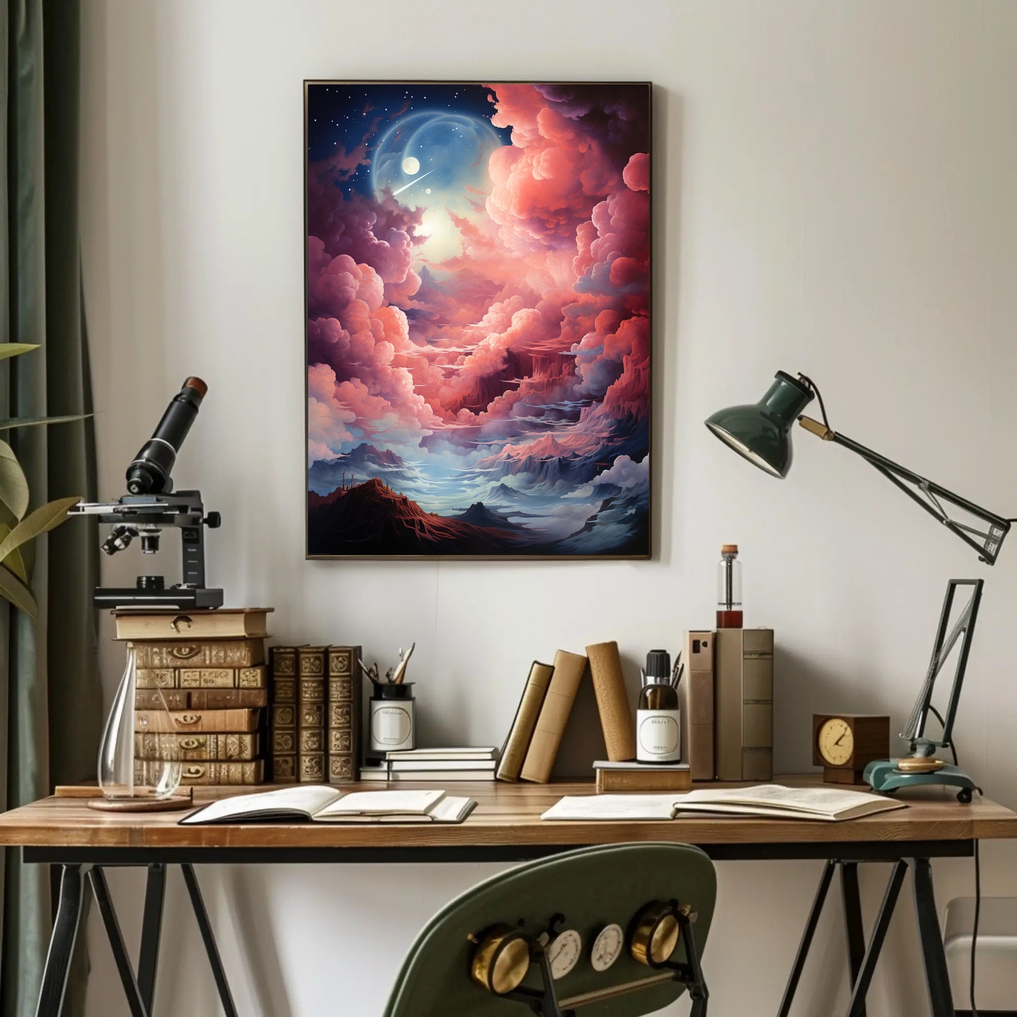 Dreamlike Dual-Moon Landscape Futuristic Sci-Fi Poster