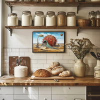 The poster presents a surreal, otherworldly landscape set in what appears to be Travel Poster