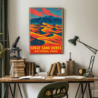 Great Sand Dunes National Park Vintage Travel Art Deco Nostalgic Adventure Colorful Dunes Scene Poster