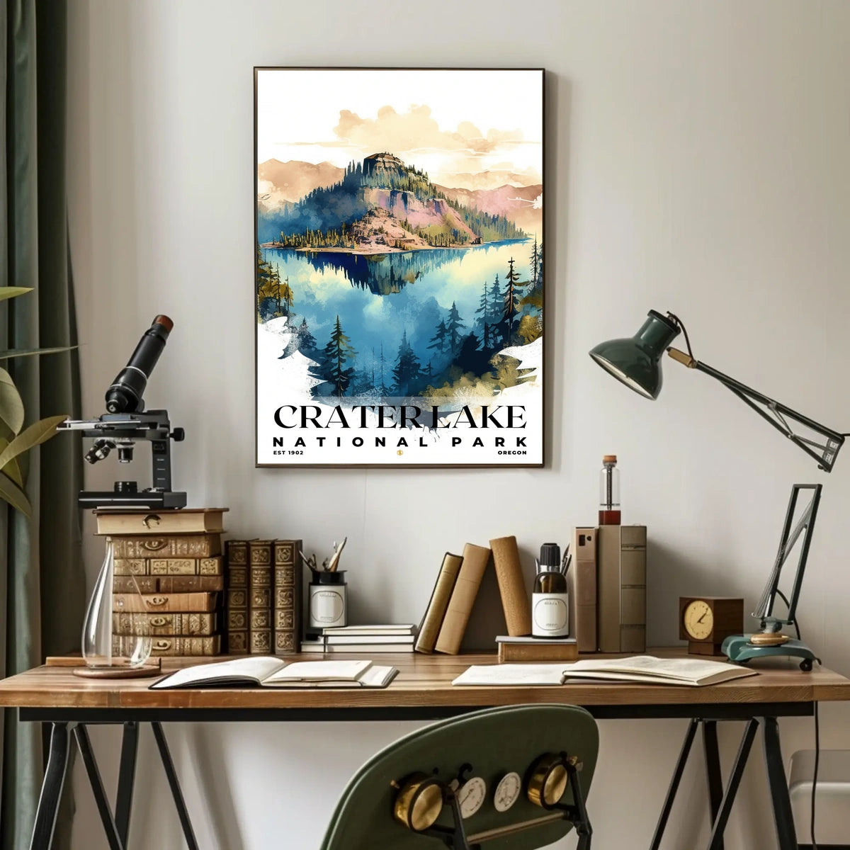 Crater Lake Watercolor Wall Art Poster