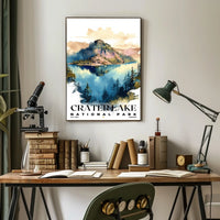 Crater Lake Watercolor Wall Art Poster