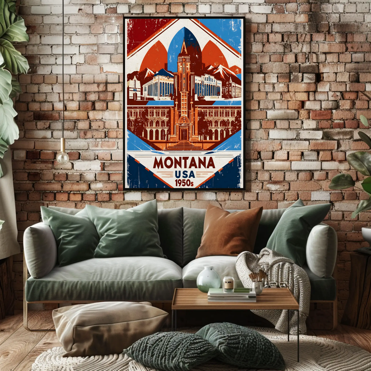 Montana USA 1950s Mountain Capitol Vintage Travel Poster