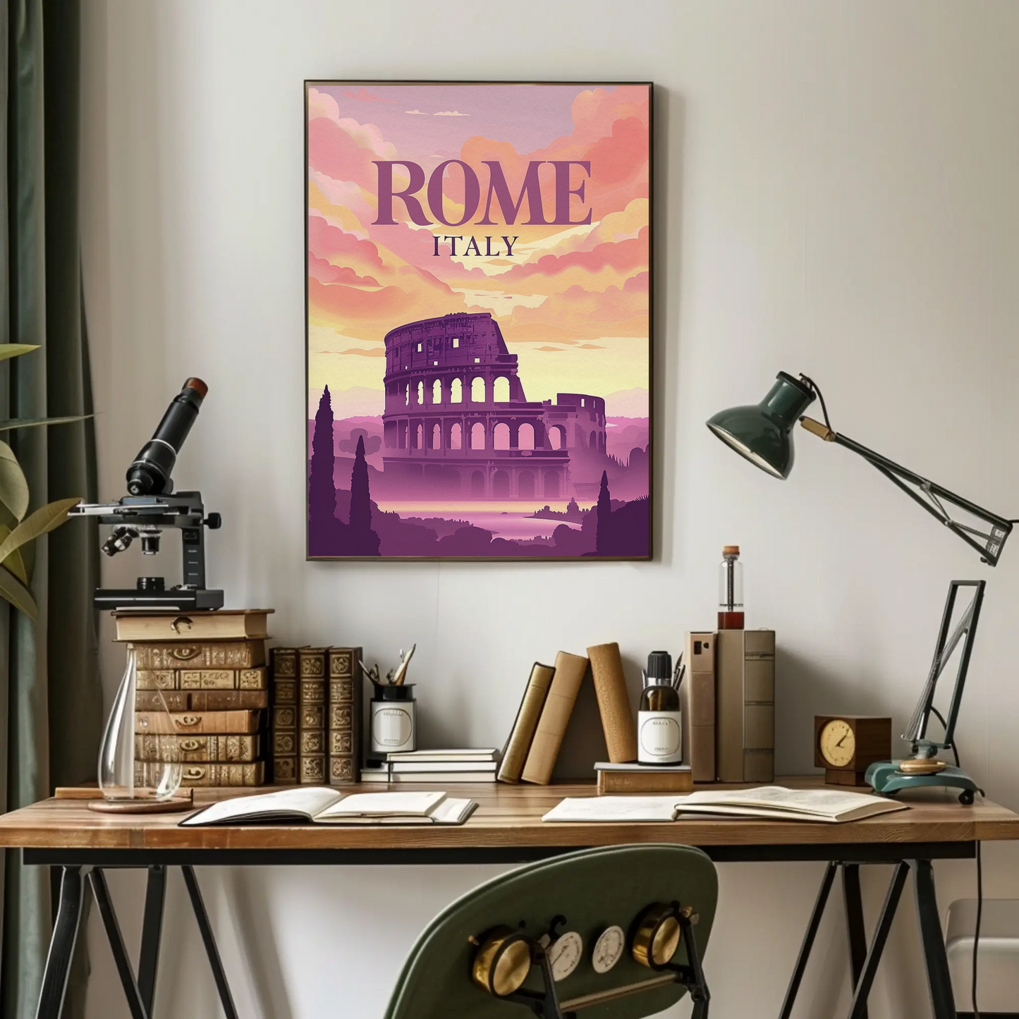 Rome Colosseum Sunset Italy Ancient Ruins Travel Poster