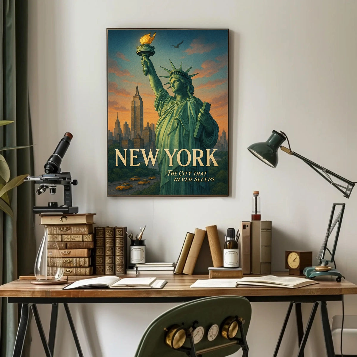 New York Statue of Liberty City Poster Vintage Wall Art