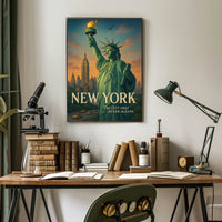 New York Statue of Liberty City Poster Vintage Wall Art
