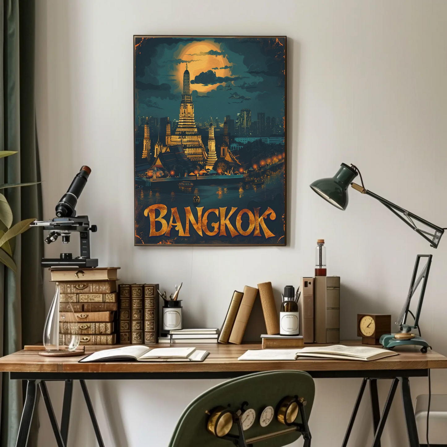 Bangkok Wat Arun Temple Nighttime Lights Travel Poster