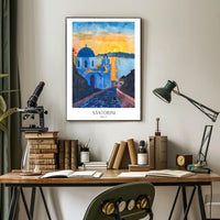 Santorini Sunset Watercolor Travel Poster PosterGoat