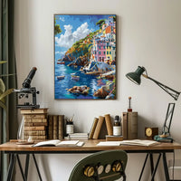 Mediterranean Coastal Village Impressionistic Art Poster