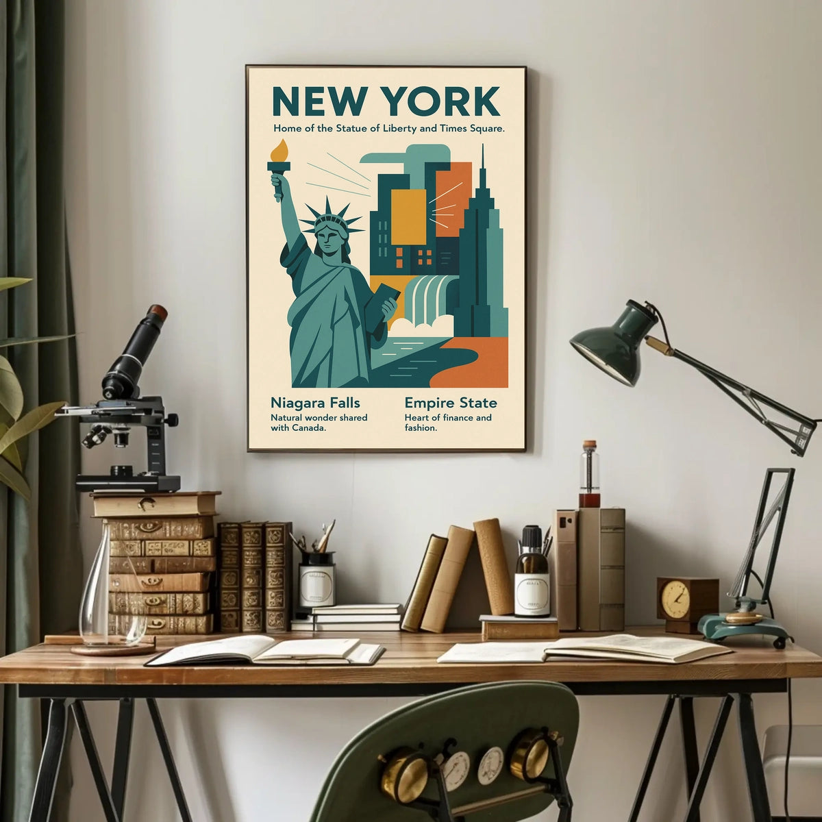 New York Icons Poster Modern Travel City Skyline Wall Art