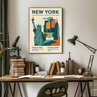 New York Icons Poster Modern Travel City Skyline Wall Art