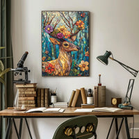 Deer in Vibrant Stained Glass Art Poster