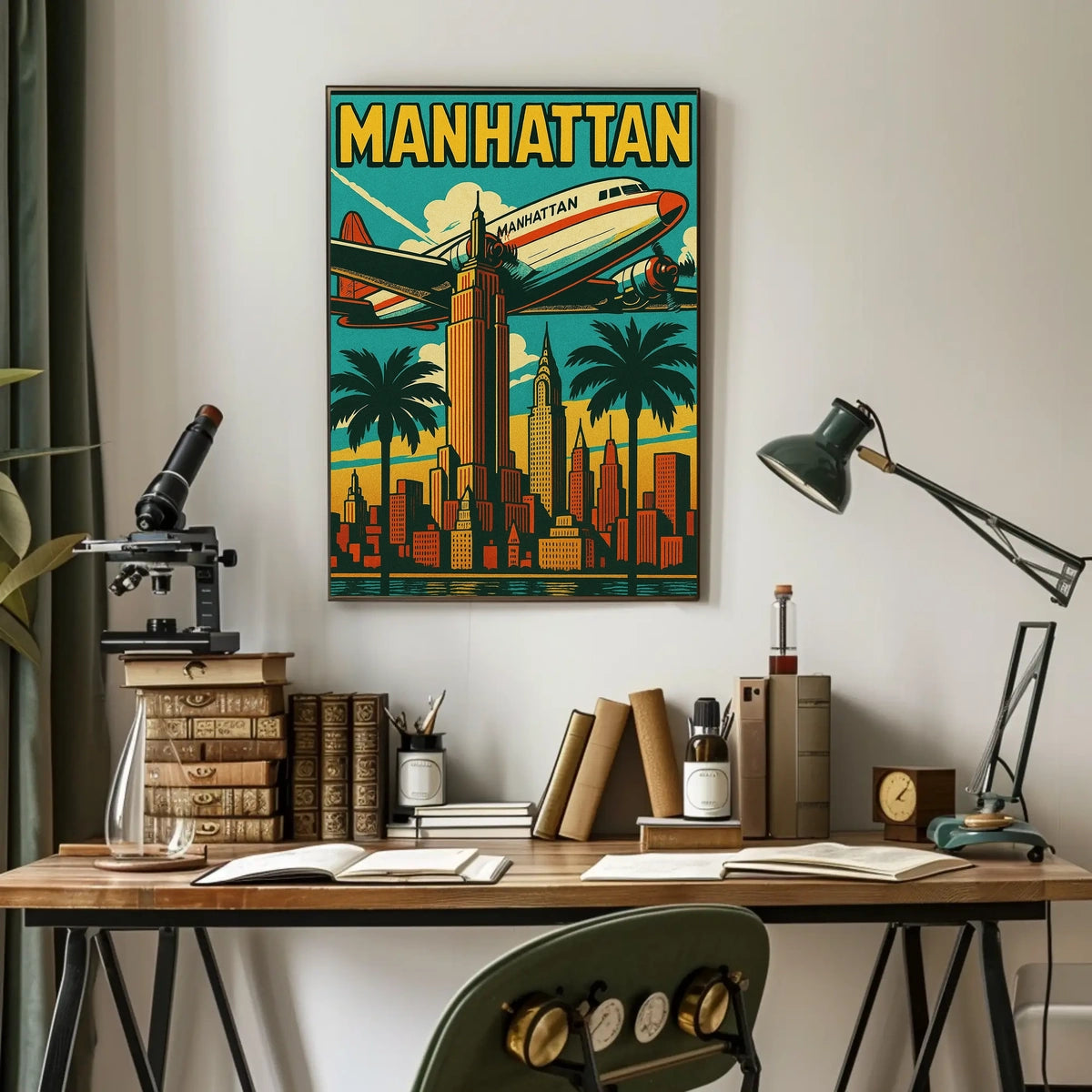 Vibrant Manhattan Skyline Art-Deco Travel Poster