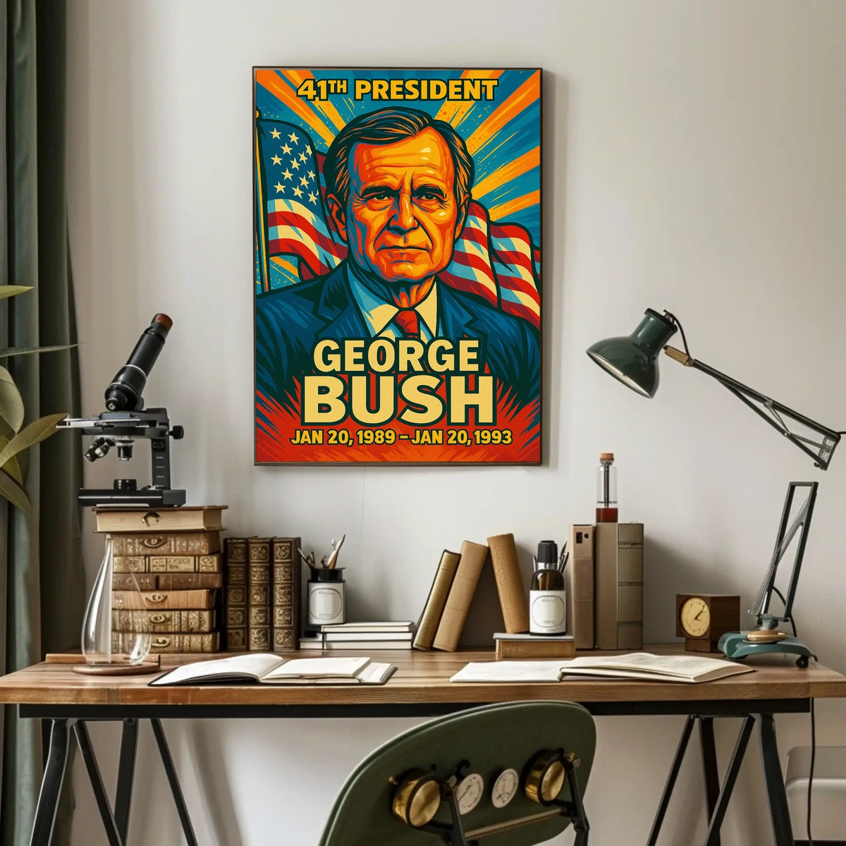 George H. W. Bush 41st President of the United States Colorful Comic Book Style Poster