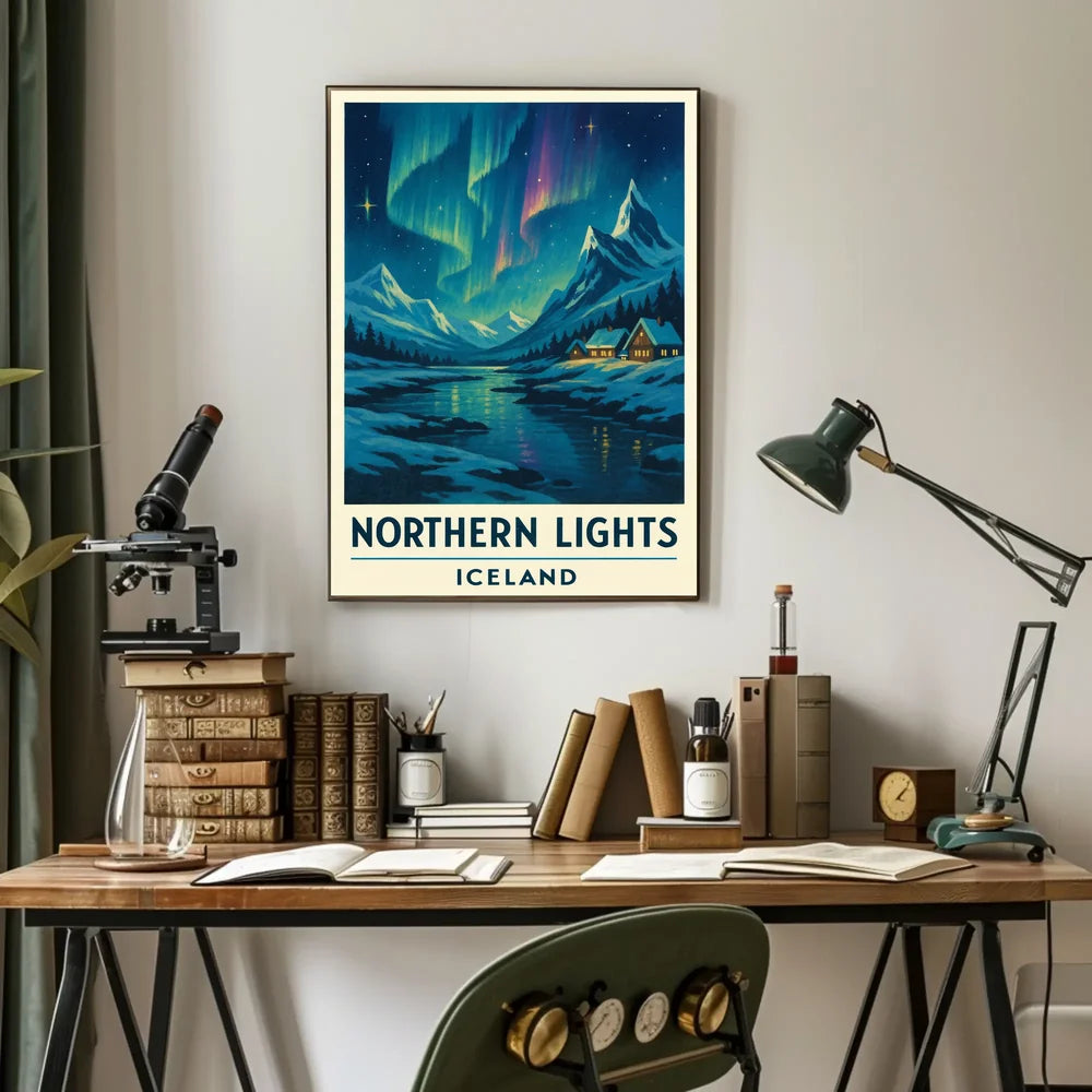Northern Lights Over Iceland Winter Travel Poster PosterGoat
