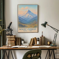 Mount Everest Vintage Illustration Serene Travel Pastel Himalayan Snowcapped Majesty Adventure Lovers Poster