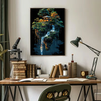 Tranquil Oasis Sky Floating Island Surrealism Poster