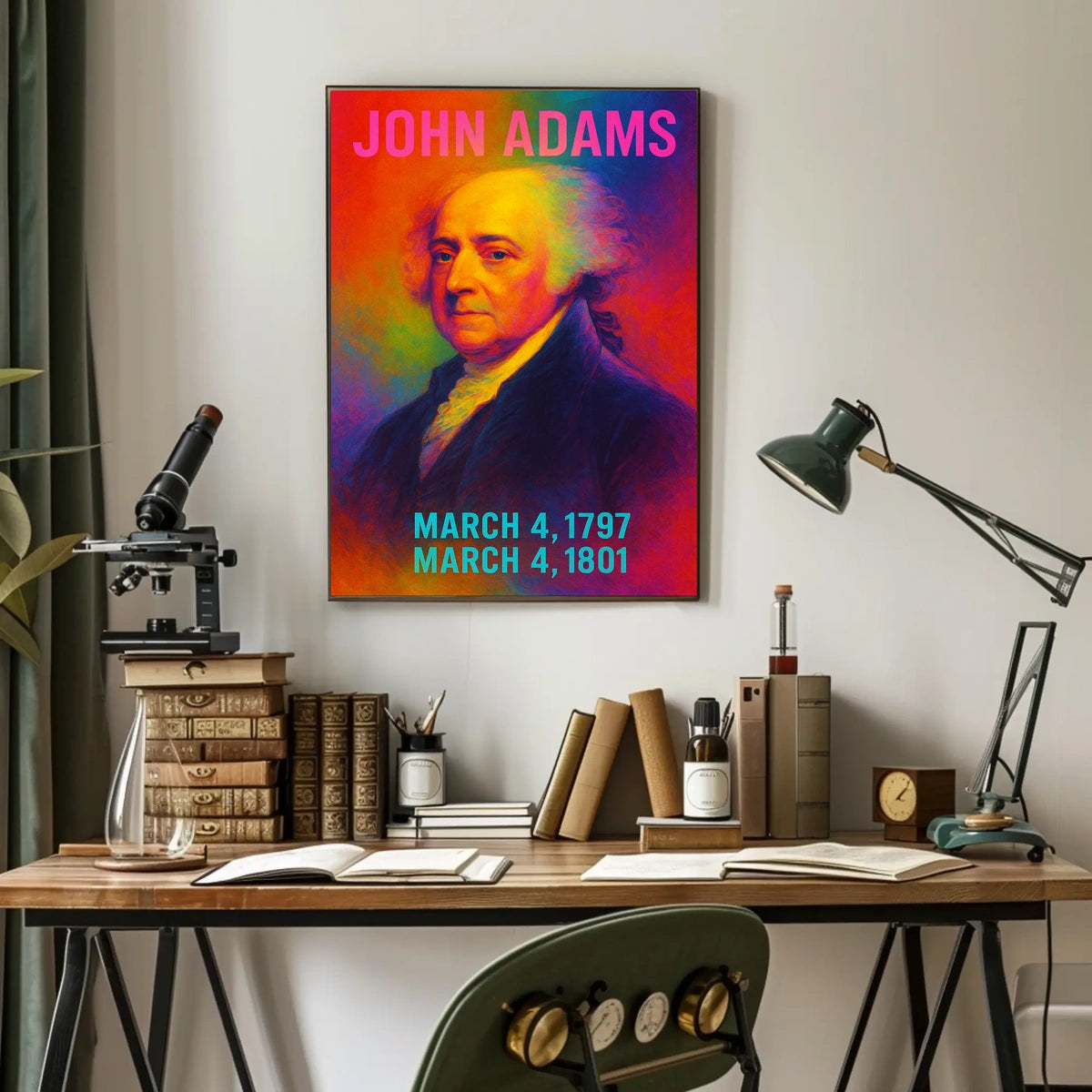 John Adams 2nd President of the United States Neon Gradient Overlay Poster