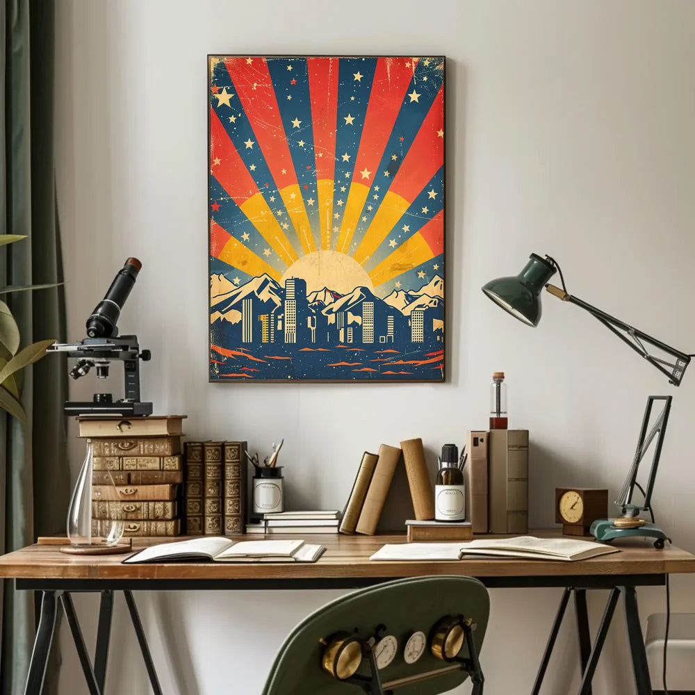 City Skyline Retro Poster: Hopeful Urban Sunrise