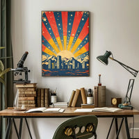 City Skyline Retro Poster: Hopeful Urban Sunrise