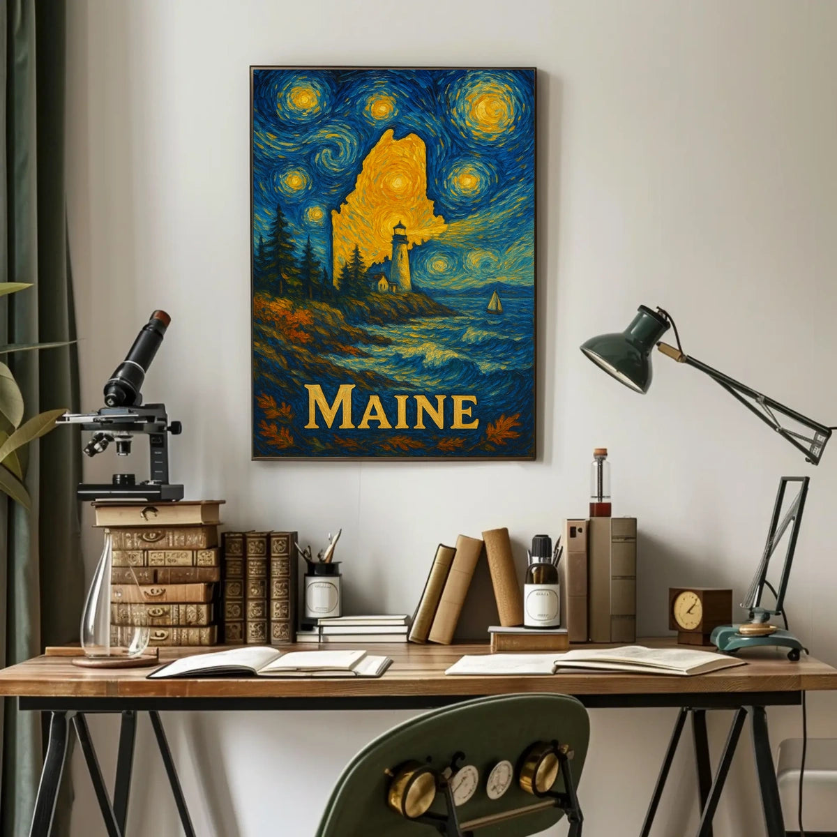 Maine's Starry Night Lighthouse Artistic Poster