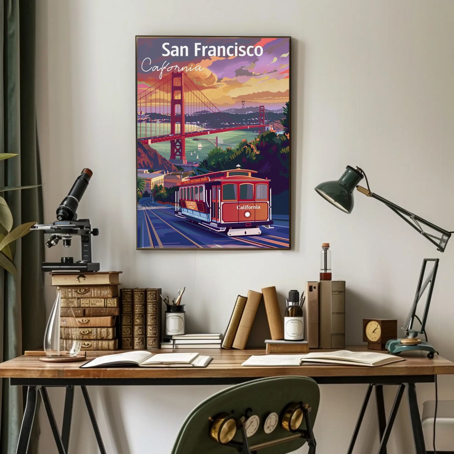 San Francisco Trolley Golden Gate Iconic View Travel Poster