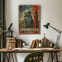 Springfield Illinois Vintage Landmarks Travel Architecture Cultural Heritage Folk Art Poster