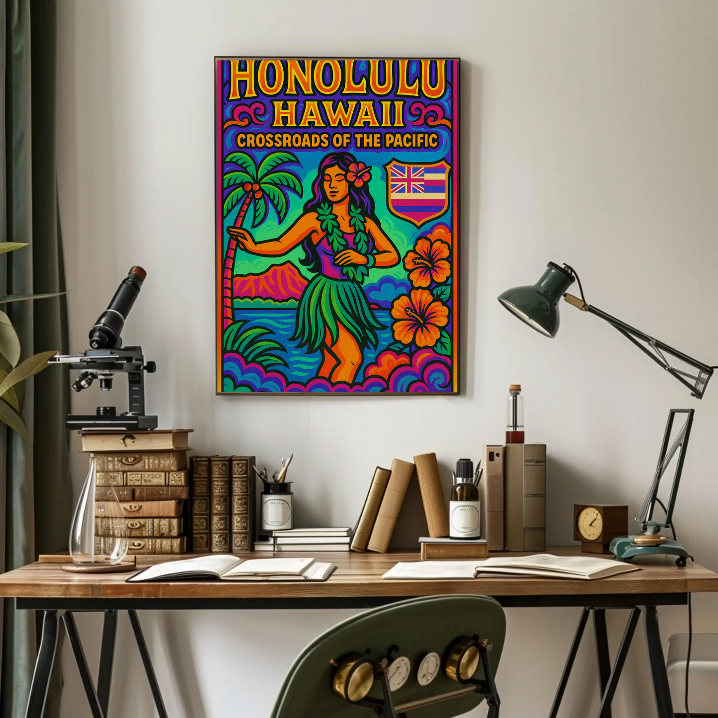 Honolulu Hawaii Pacific Vibrant Dancer Ocean Travel Poster