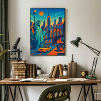 New York City Skyline Poster Retro Vibrant Wall Art