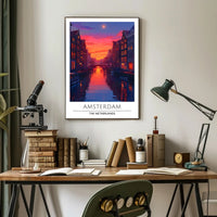 Amsterdam Canal at Sunset Vibrant Travel Poster