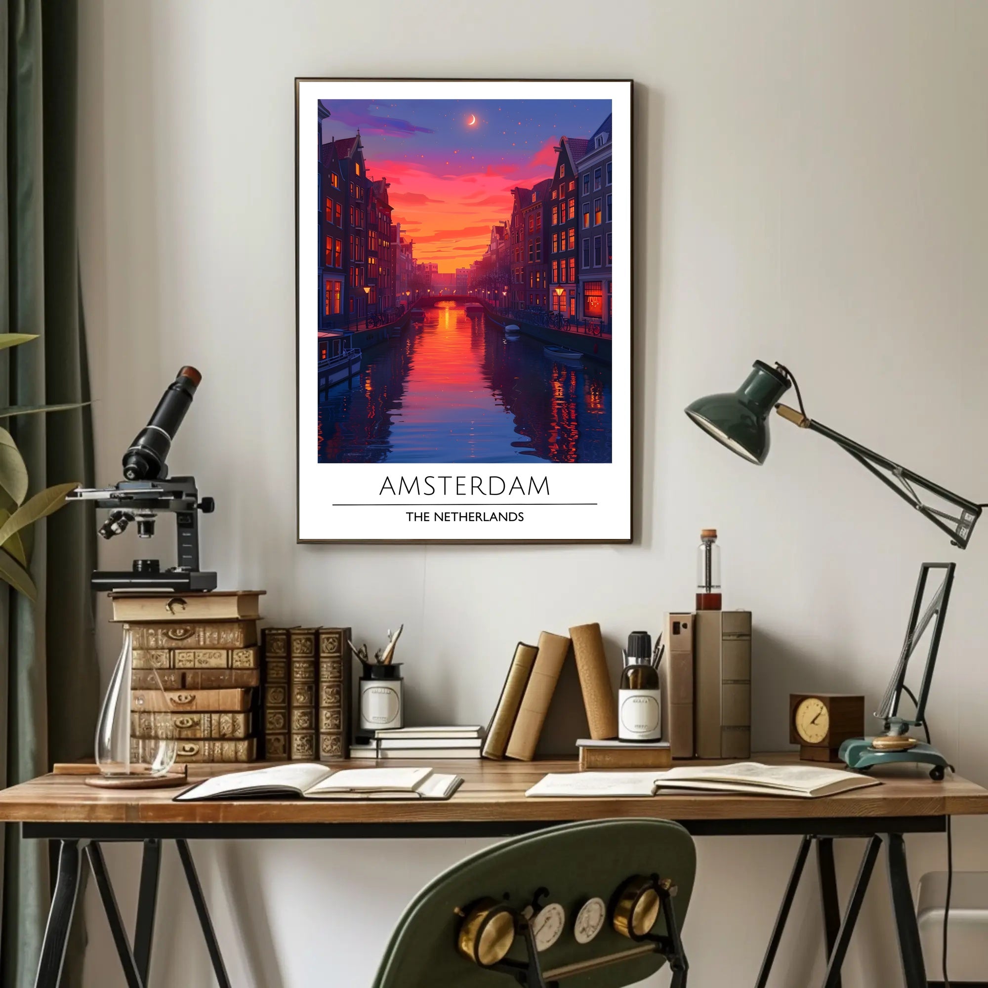 Amsterdam Canal at Sunset Vibrant Travel Poster