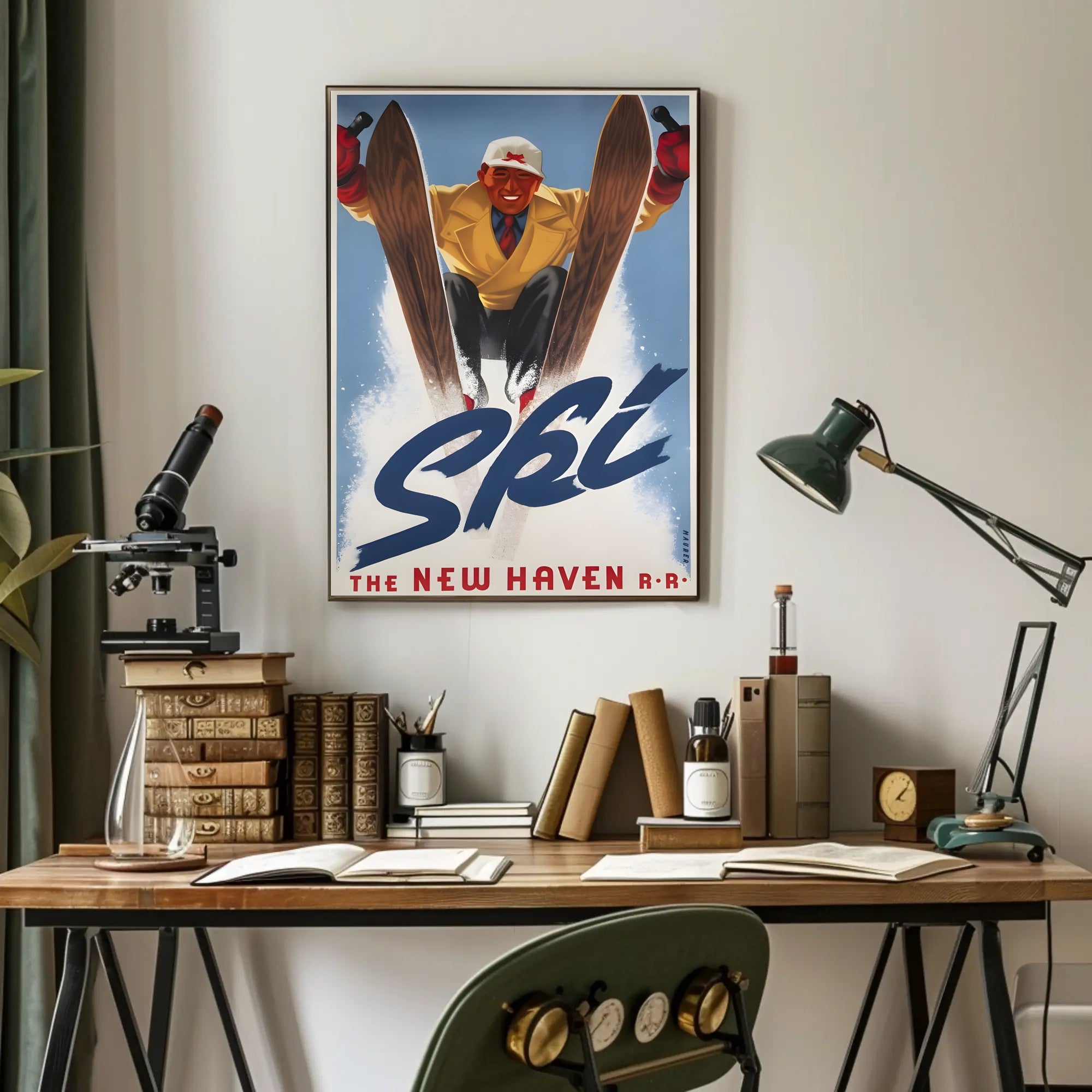 Vintage Ski Adventure: Energetic New Haven Railroad Sports Poster PosterGoat