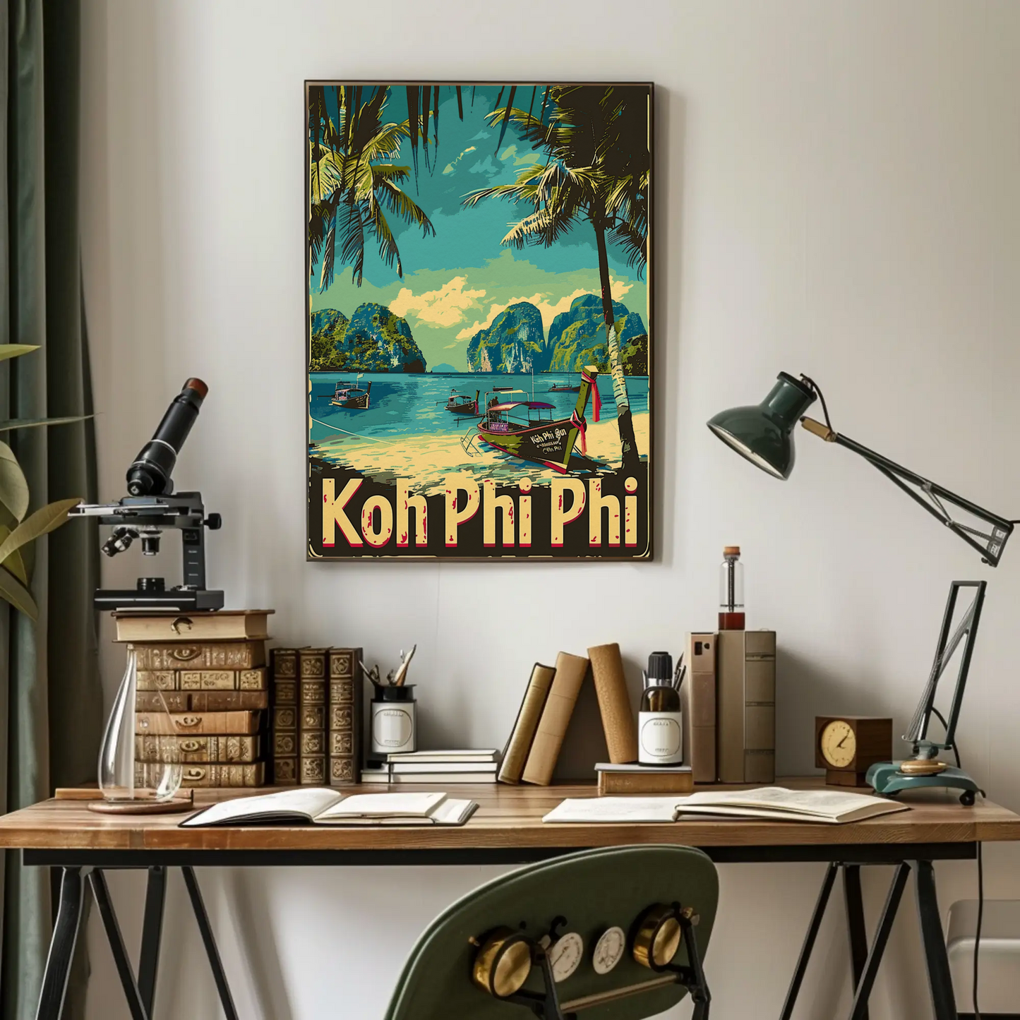 Koh Phi Phi Longtail Boats Thailand Travel Poster