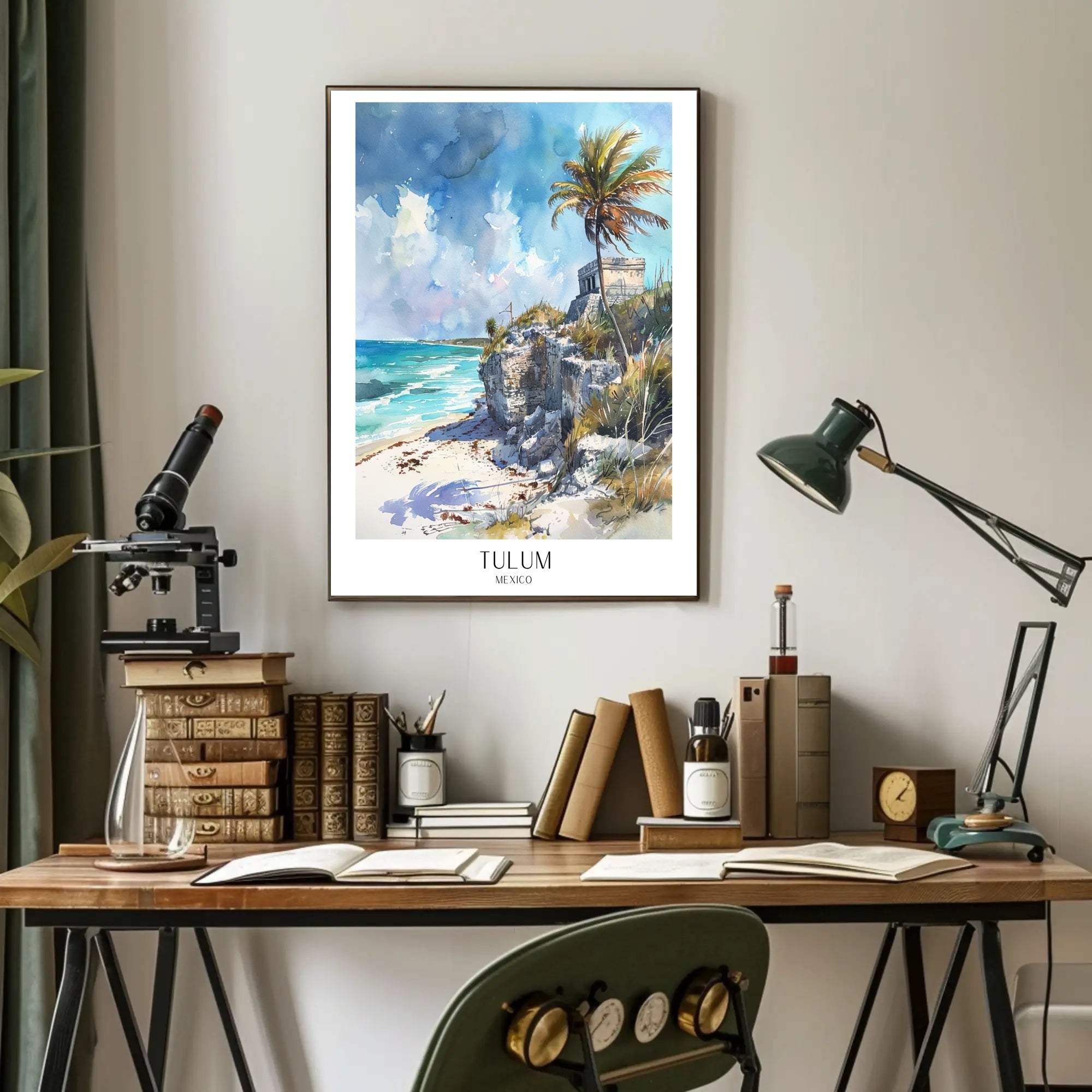 Tulum Coastal Ruin Watercolor Travel Poster PosterGoat