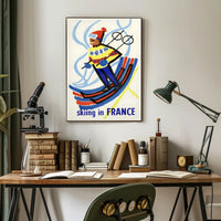 Skiing Adventure Art: Vibrant Ski Motion Travel Poster PosterGoat