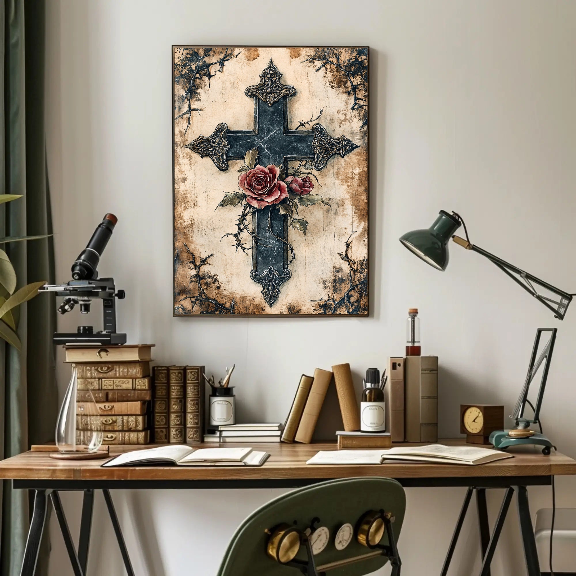 Roses And Cross Poster